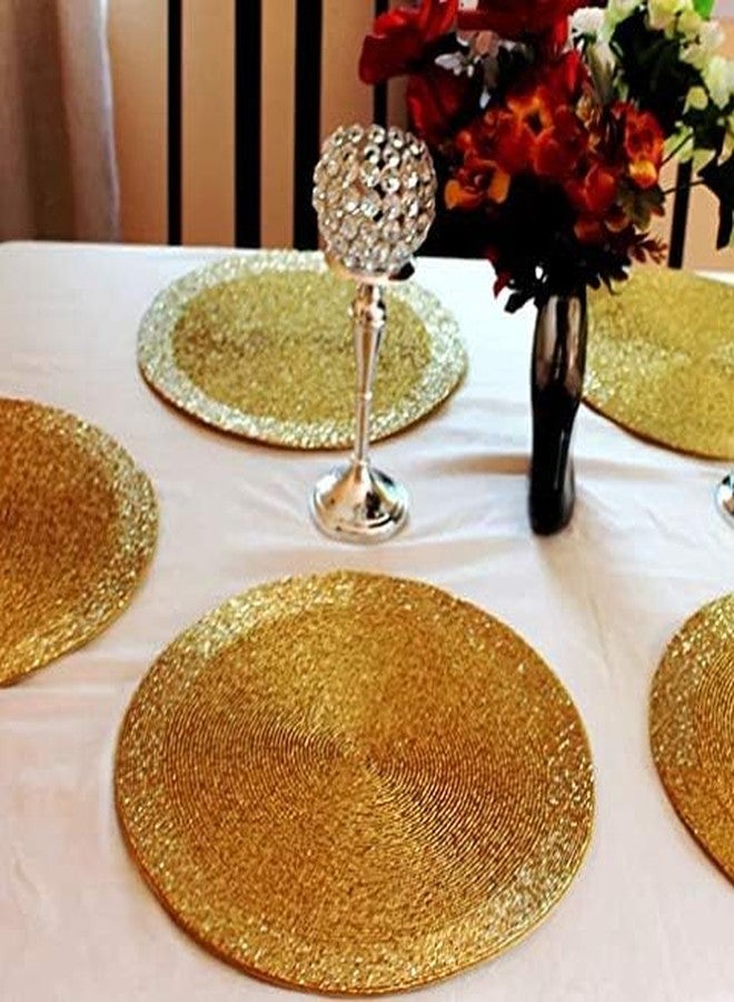 SHINING PEARL Golden Beaded Handmade PLACEMATS Wedding Purpose Table Decoration Gift Item for Christmas Family Gathering (1, 12 INCH) - Image 2