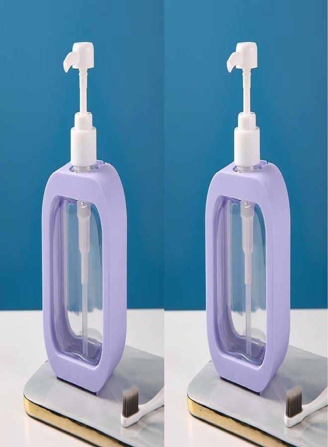 silver shark 2 Pics Multipurpose Liquid Soap Refillable Plastic Dispenser Hand Wash, Dish Wash, Shampoo, Conditioner, Shower Gel Lotion for Bathroom and Kitchen 300 ml, Purple - Image 1