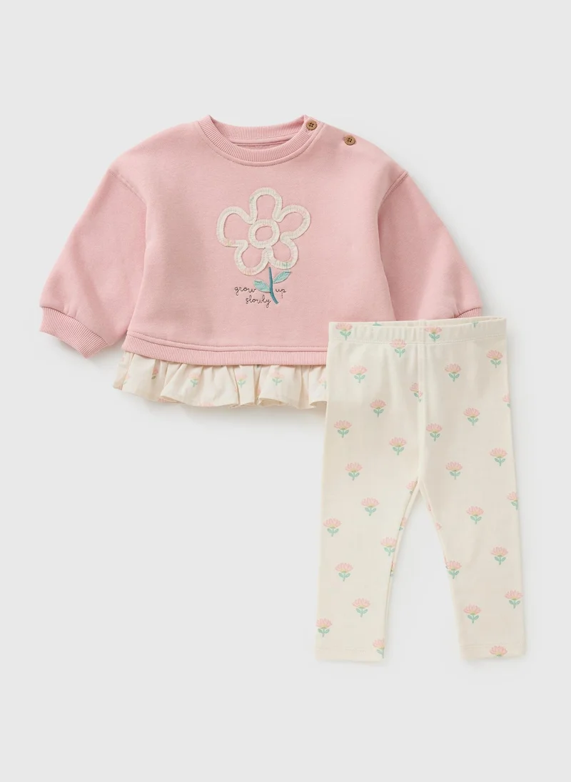 Matalan Baby Pink Flower Sweatshirt & Leggings Set