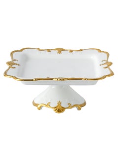 Life Smile LIFE SMILE White Cake Plate with Floral Gold Stand - Luxury Bone China Pastry & Dessert Server  - Image 1