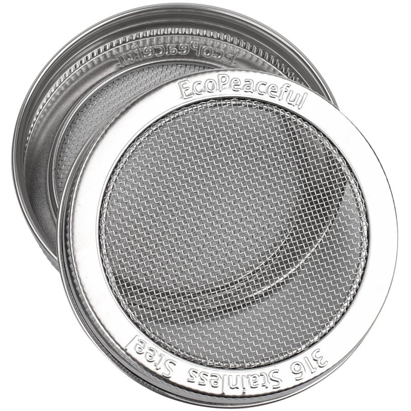 EcoPeaceful 2 Pack ONE-PIECE 316 Surgical Stainless Steel Sprouting Lids for Wide Mouth Mason Jar (Ball Kerr) - One-Piece- Strainer Mesh Lids - Rust-Proof - Image 2