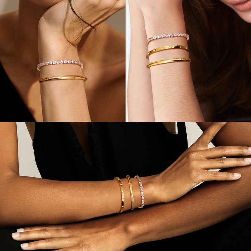 Fansilver 3PCS Gold Bracelets Set - 14K Gold Plated Link, Cuff, Bead Ball, Twisted Chunky Bangle Stackable Bracelets - Image 4