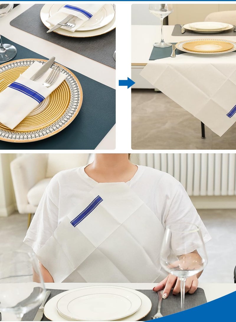 مناديل قماشية بيضاء مستطيلة الشكل بحدود زرقاء، 25 قطعة مناديل ورقية فاخرة، مناديل عشاء 40 سم × 40 سم يمكن التخلص منها، مناديل حفلات الزينة، مناسبة لحفلات الزفاف والعشاء والحفلات والمناسبات الراقية - Image 4