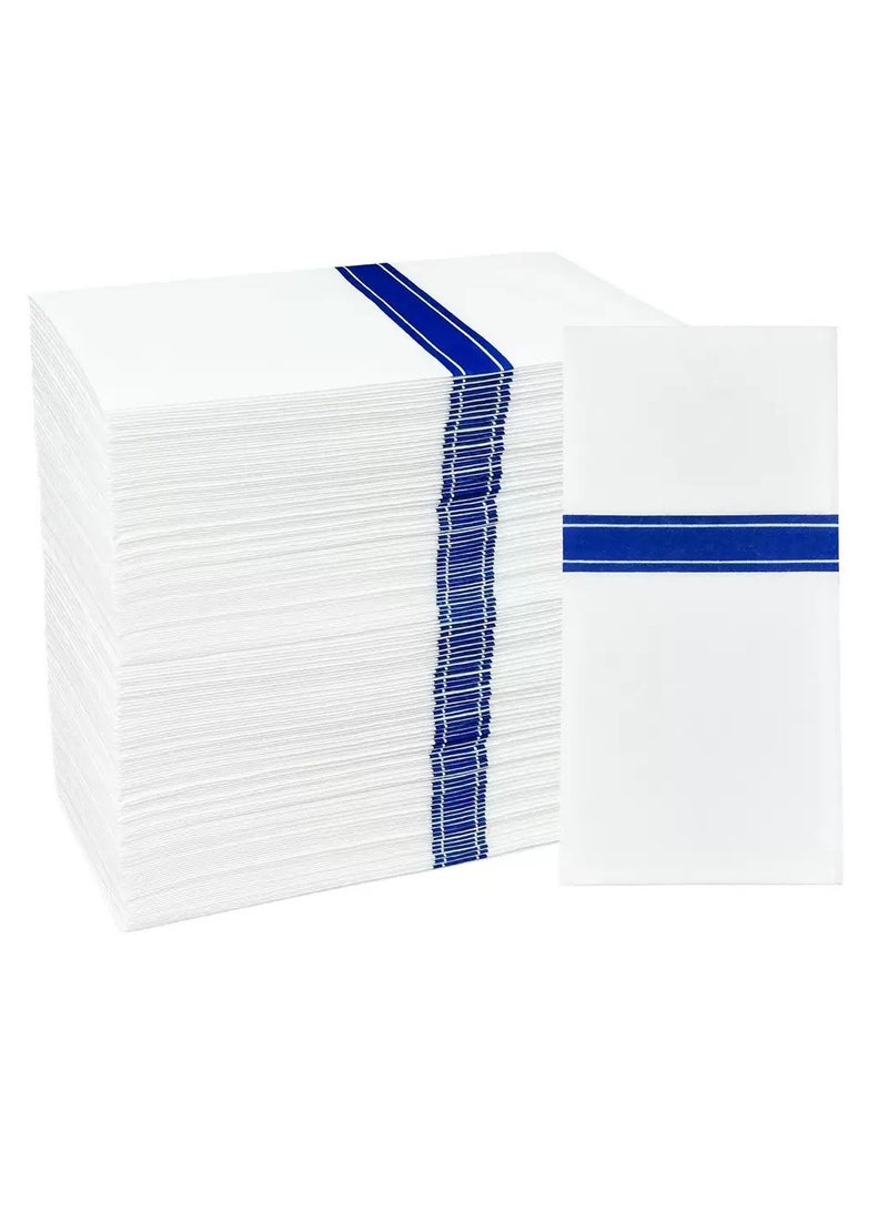 مناديل قماشية بيضاء مستطيلة الشكل بحدود زرقاء، 25 قطعة مناديل ورقية فاخرة، مناديل عشاء 40 سم × 40 سم يمكن التخلص منها، مناديل حفلات الزينة، مناسبة لحفلات الزفاف والعشاء والحفلات والمناسبات الراقية - Image 2