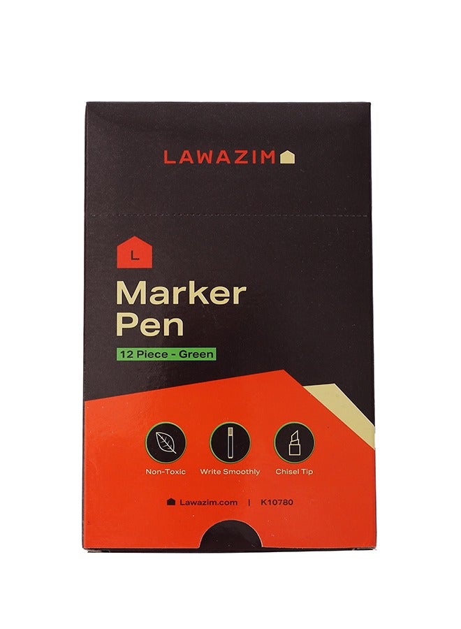LAWAZIM Marker Pen -12 Piece Green- Non-Toxic Washable Ink Chisel Tip Permanent Markers for Art Crafts Stationary Office School Projects Industrial Use - for Cardboard Fabric Metal Wood Glass Ceramic  - Image 4