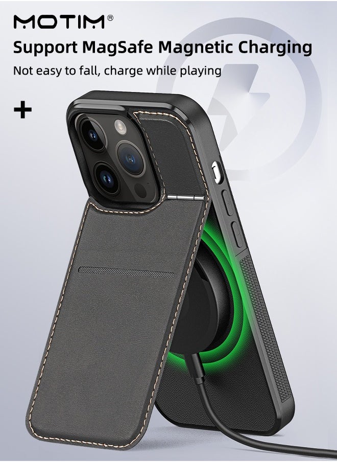 Motim iPhone 15 Pro Max Magsafe Case Leather Case with Kickstand/Card Holder, Compatible with MagSafe, Drop Protection Wallet Case Magnetic Cover, Shockproof Anti-Scratch Cover  - Image 1