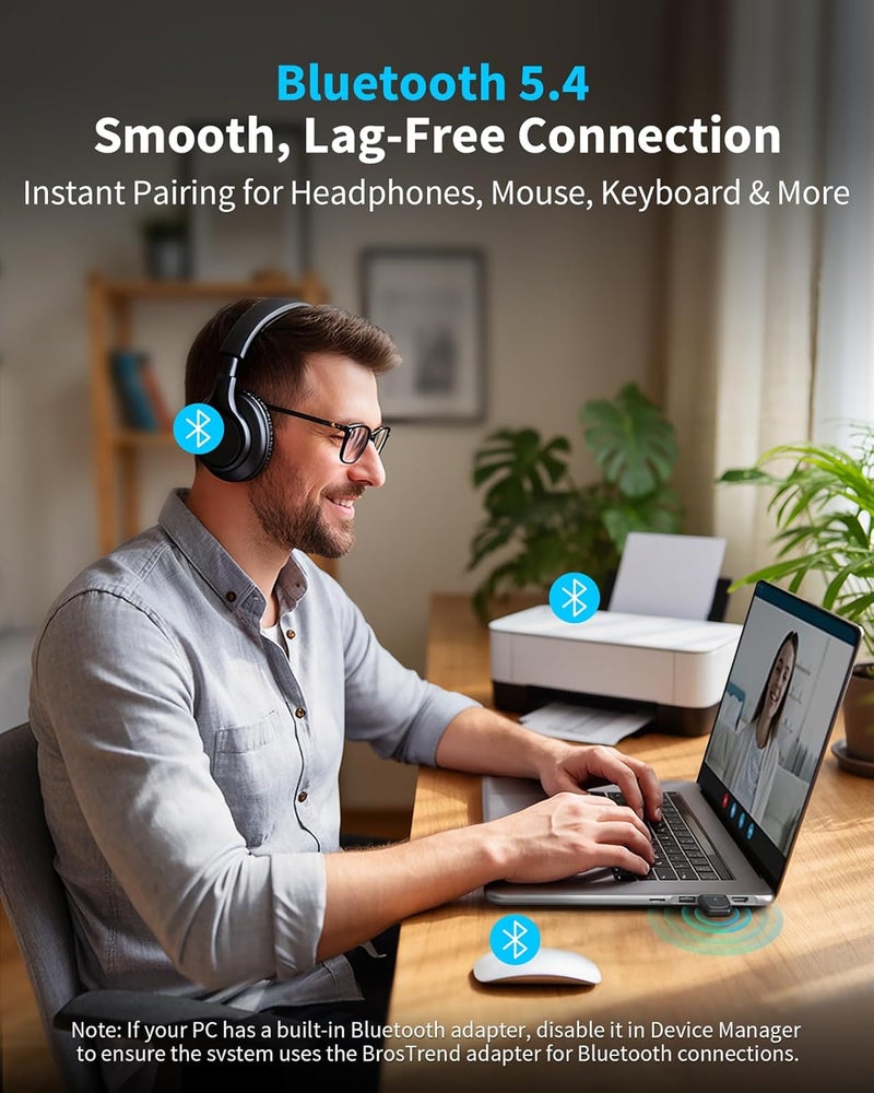 BrosTrend 2-in-1 USB Bluetooth WiFi Adapter, AX900 WiFi 6 + BT 5.4, Wi-Fi Bluetooth Adapter for Desktop PC Laptop, Dual Band 5GHz 600Mbps + 2.4GHz 286Mbps, Mini Wireless Dongle for Windows 11/10, WPA3 - Image 3