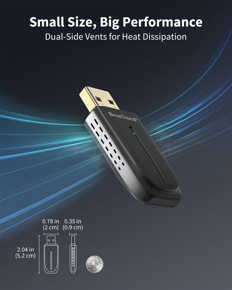 BrosTrend 2-in-1 USB Bluetooth WiFi Adapter, AX900 WiFi 6 + BT 5.4, Wi-Fi Bluetooth Adapter for Desktop PC Laptop, Dual Band 5GHz 600Mbps + 2.4GHz 286Mbps, Mini Wireless Dongle for Windows 11/10, WPA3 - Image 5