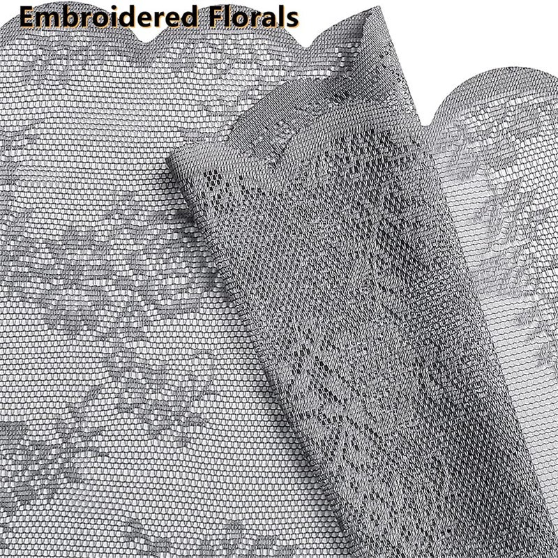 Deeprove Lace Curtains 84 Inches Long 2 Panels Set, Grey Sheer Florals Embroidery Vintage Voile Window Panel Treatment Pair Ruffled Decor Drape for Bedroom/Kitchen, Rod Pocket, Width 57" x Length 84" - Image 3