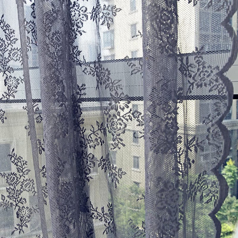 Deeprove Lace Curtains 84 Inches Long 2 Panels Set, Grey Sheer Florals Embroidery Vintage Voile Window Panel Treatment Pair Ruffled Decor Drape for Bedroom/Kitchen, Rod Pocket, Width 57" x Length 84" - Image 2