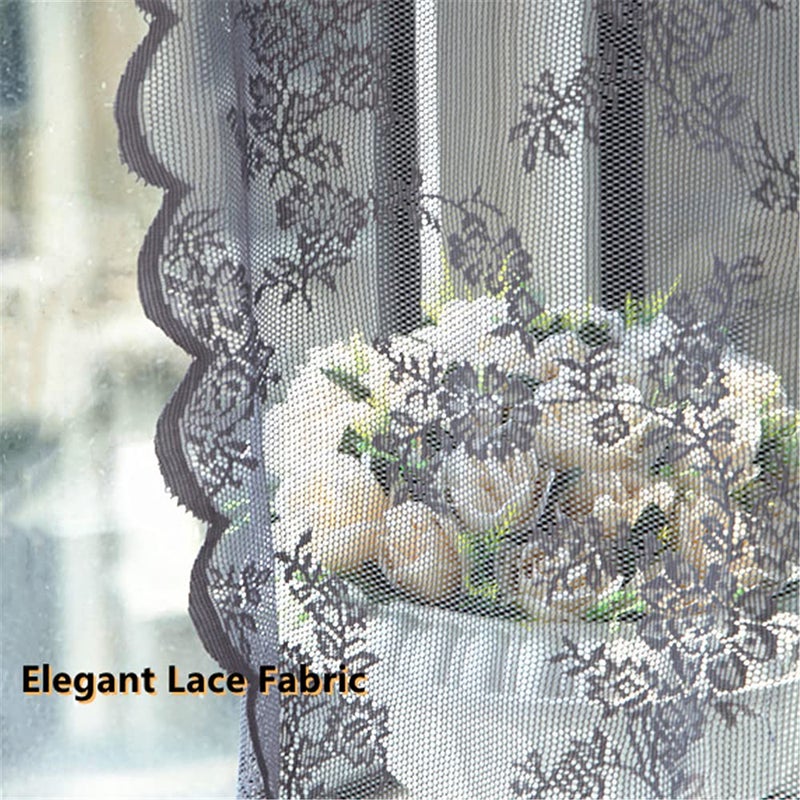 Deeprove Lace Curtains 84 Inches Long 2 Panels Set, Grey Sheer Florals Embroidery Vintage Voile Window Panel Treatment Pair Ruffled Decor Drape for Bedroom/Kitchen, Rod Pocket, Width 57" x Length 84" - Image 5