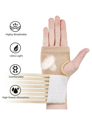 Wrist Brace, Elastic Wrist Support with Strap, Ideal for Sprains, Injury or Sports Use with no Metal bar, Support Without inhibiting Flexibility, Left or Right, Beige, 2Pcs - view 2