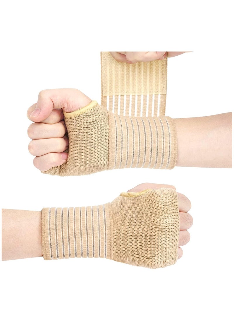 PYC Wrist Brace, Elastic Wrist Support with Strap, Ideal for Sprains, Injury or Sports Use with no Metal bar, Support Without inhibiting Flexibility, Left or Right, Beige, 2Pcs  - Image 1