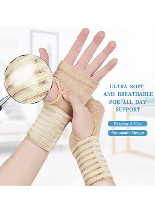 Wrist Brace, Elastic Wrist Support with Strap, Ideal for Sprains, Injury or Sports Use with no Metal bar, Support Without inhibiting Flexibility, Left or Right, Beige, 2Pcs - view 3