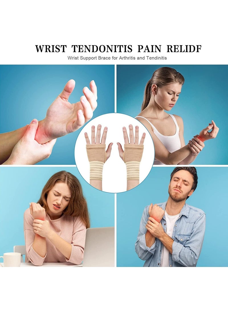 Wrist Brace, Elastic Wrist Support with Strap, Ideal for Sprains, Injury or Sports Use with no Metal bar, Support Without inhibiting Flexibility, Left or Right, Beige, 2Pcs