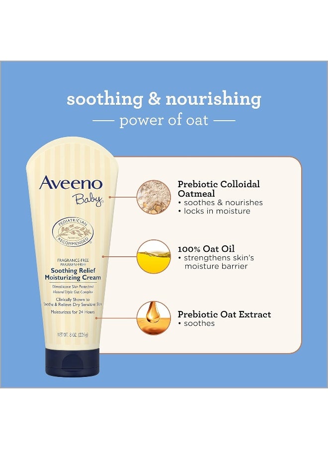 Aveeno - Aveeno Baby Soothing Relief Moisturizing Cream with Natural Oat Complex for Dry Sensitive Skin, Fragrance-free & Paraben-Free, 8 oz - Image 1