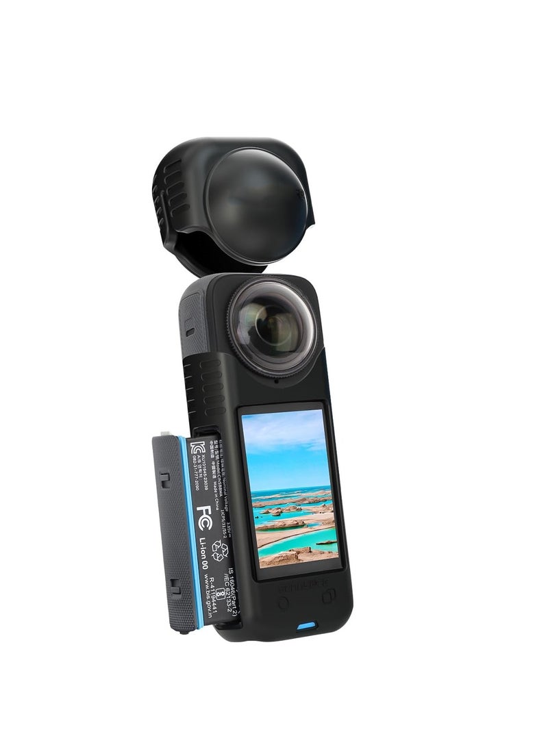 Silicone Case Lens Cap Lens Guard Protective Cover and Housing Skin Sleeves Protector Case Cover for Insta360 X5/X4 Camera (Black)  - Image 2