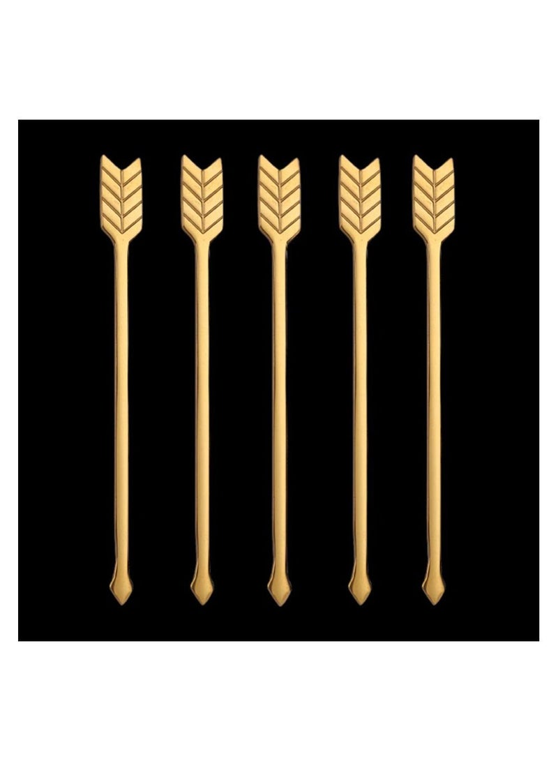 Y&D 5PCS Arrow Decor Cocktail Picks, Fruit Toothpicks Stainless Steel Forks Appetizer Skewers Dessert Picks with Storage Cylinder Reusable Sandwich Sticks for Party Decoration Supplies (Golden) - Image 4