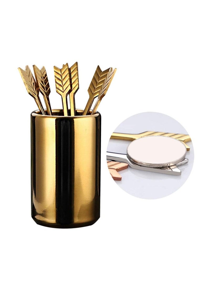 Y&D 5PCS Arrow Decor Cocktail Picks, Fruit Toothpicks Stainless Steel Forks Appetizer Skewers Dessert Picks with Storage Cylinder Reusable Sandwich Sticks for Party Decoration Supplies (Golden) - Image 5
