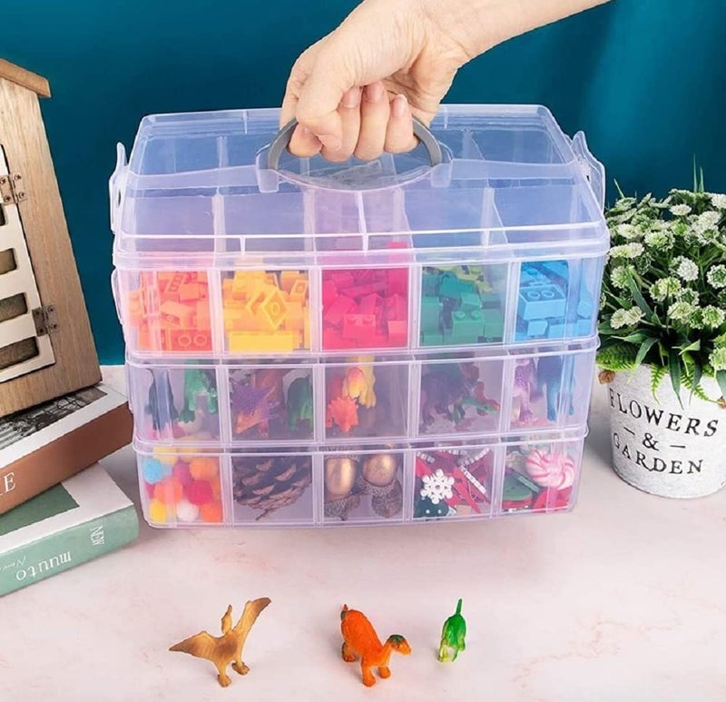 Brezzycloud Plastic 3 Layer jwell organizer box with 30 Adjustable Dividers Earring Storage Box, Clear Transparent Box with Collapsible & Removable Dividers Organizer Container (30 Grid, Multi Color) - Image 1