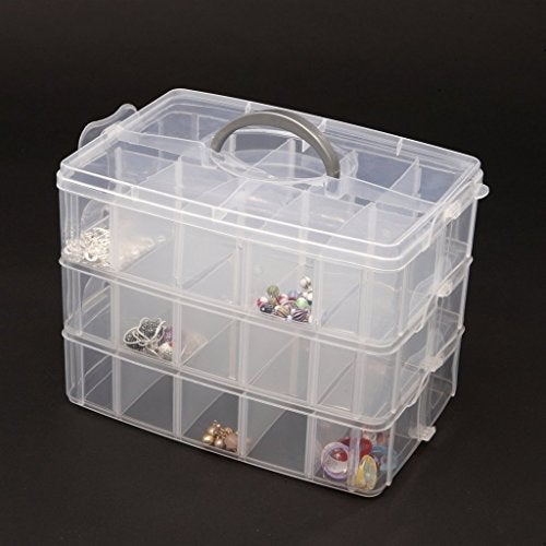 Brezzycloud Plastic 3 Layer jwell organizer box with 30 Adjustable Dividers Earring Storage Box, Clear Transparent Box with Collapsible & Removable Dividers Organizer Container (30 Grid, Multi Color) - Image 4