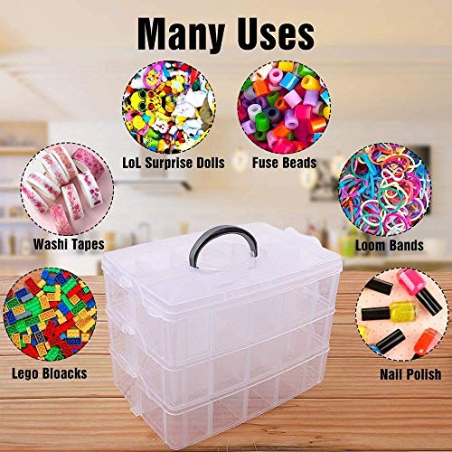 Brezzycloud Plastic 3 Layer jwell organizer box with 30 Adjustable Dividers Earring Storage Box, Clear Transparent Box with Collapsible & Removable Dividers Organizer Container (30 Grid, Multi Color) - Image 2