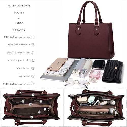 CHICAROUSAL Crossbody Purses and Handbags for Women PU Leather Tote Top Handle Satchel Shoulder Bags (Liz Burgundy) - Image 5