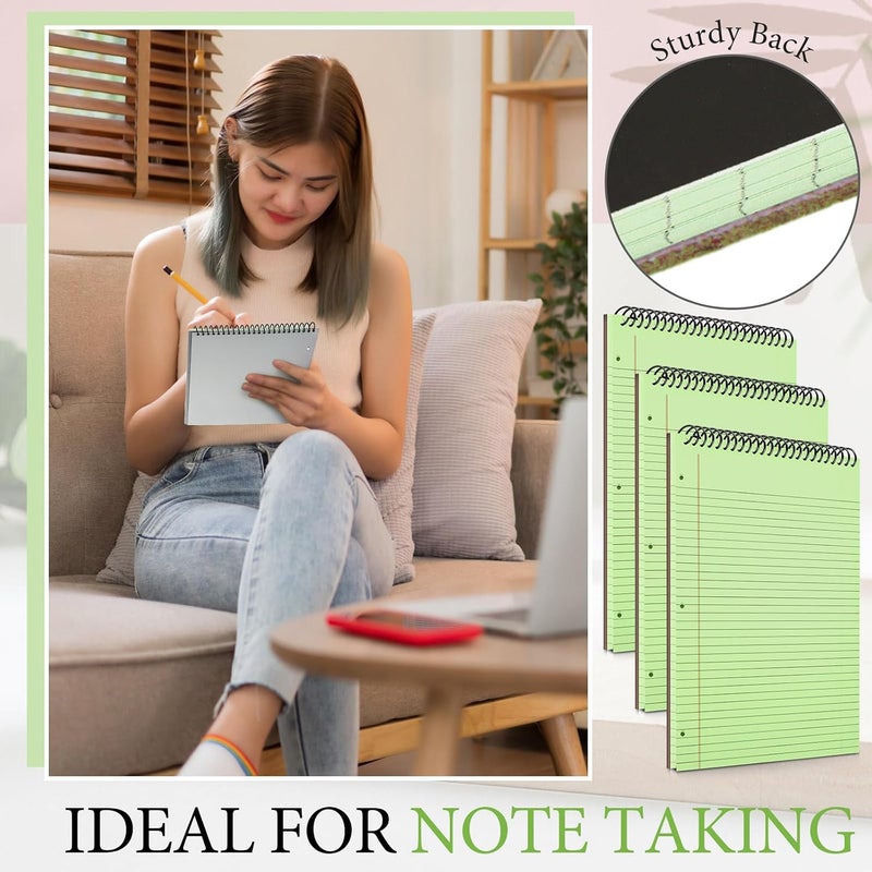 MotiMind 3 Packs 8.5" x 11" Top Spiral Notebook with 3 Hole Punched Legal Pads College Ruled Notepad 50 Sheets Hard Cardboard Paper Wirebound Notepad for Office School Business (Green) - Image 5
