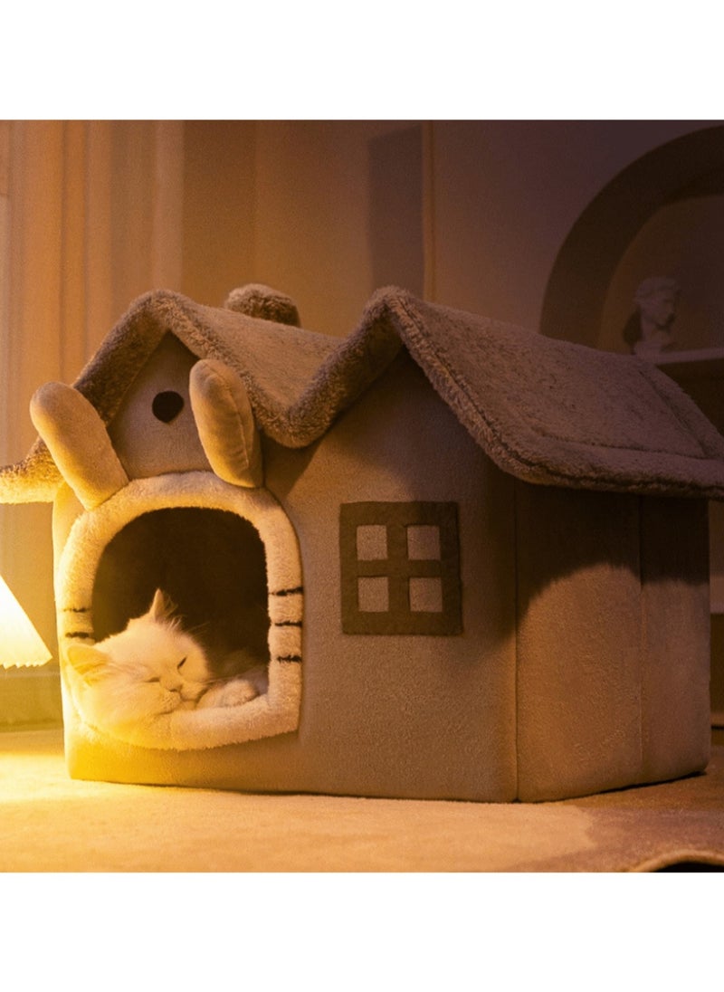 Generic - 1 pc double top cartoon shaped foldable Pet House cat house Luxury Double Roof Indoor Dog House Cat Nest,Foldable Warm Soft Kennel,30D High Elastic Memory Sponge,Removable Cushion and Non-Slip Bottom, easy to disassemble pet bed suitable for small and medium-sized cats and dogs to sleep in  Gray Dual-top Detachable Washable Pet House, Cat And  Dog Bed For Sleeping Use - Image 1