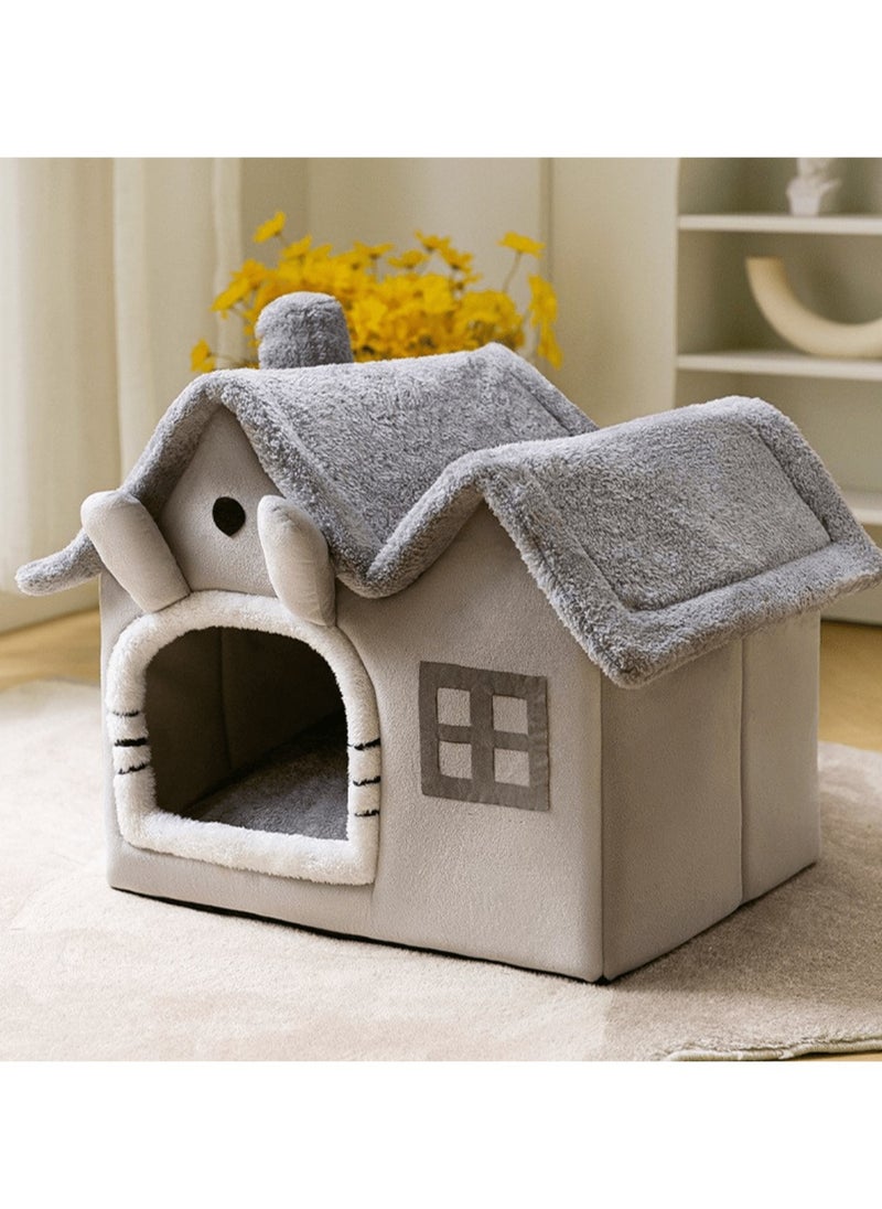 Generic - 1 pc double top cartoon shaped foldable Pet House cat house Luxury Double Roof Indoor Dog House Cat Nest,Foldable Warm Soft Kennel,30D High Elastic Memory Sponge,Removable Cushion and Non-Slip Bottom, easy to disassemble pet bed suitable for small and medium-sized cats and dogs to sleep in  Gray Dual-top Detachable Washable Pet House, Cat And  Dog Bed For Sleeping Use - Image 1