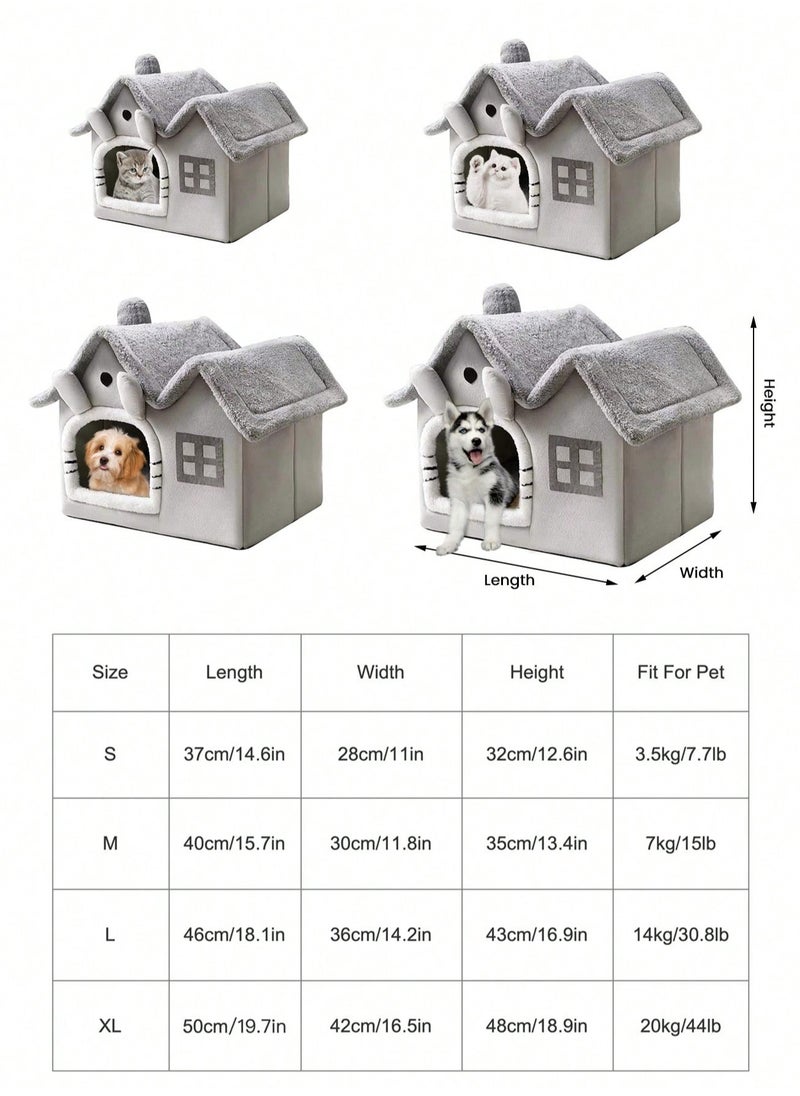 Generic - 1 pc double top cartoon shaped foldable Pet House cat house Luxury Double Roof Indoor Dog House Cat Nest,Foldable Warm Soft Kennel,30D High Elastic Memory Sponge,Removable Cushion and Non-Slip Bottom, easy to disassemble pet bed suitable for small and medium-sized cats and dogs to sleep in  Gray Dual-top Detachable Washable Pet House, Cat And  Dog Bed For Sleeping Use - Image 1