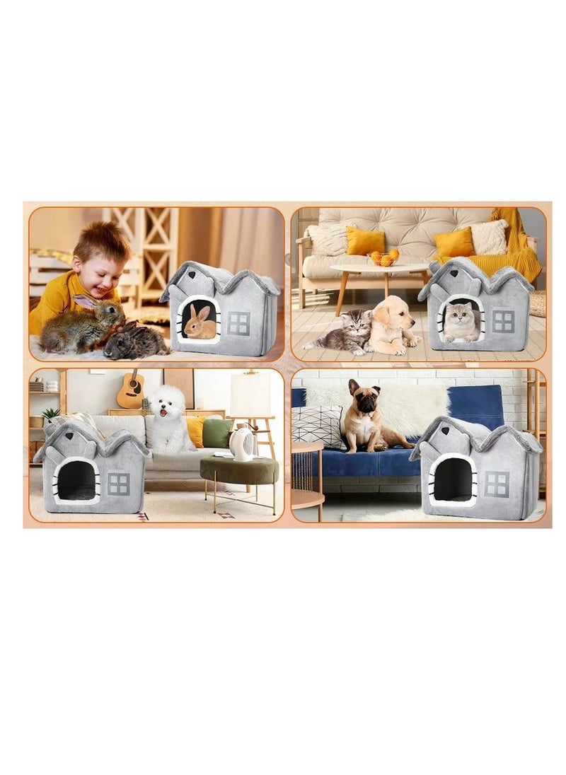 Generic - 1 pc double top cartoon shaped foldable Pet House cat house Luxury Double Roof Indoor Dog House Cat Nest,Foldable Warm Soft Kennel,30D High Elastic Memory Sponge,Removable Cushion and Non-Slip Bottom, easy to disassemble pet bed suitable for small and medium-sized cats and dogs to sleep in  Gray Dual-top Detachable Washable Pet House, Cat And  Dog Bed For Sleeping Use - Image 1