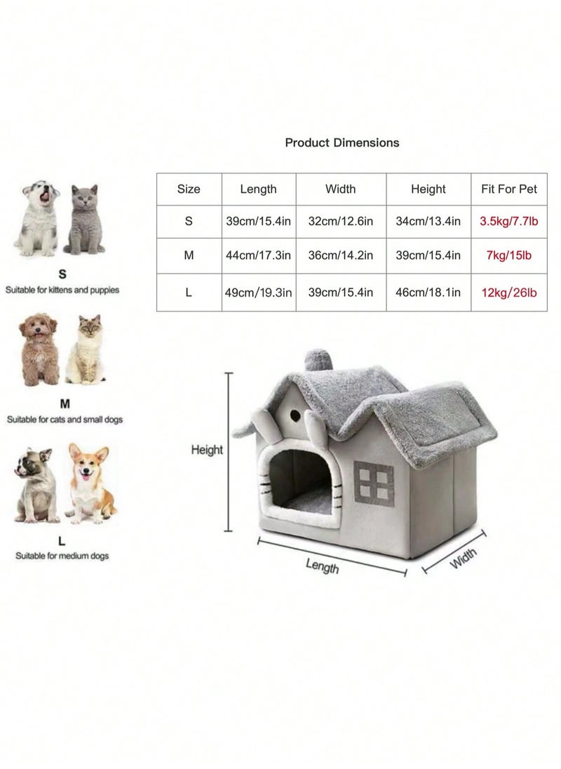 Generic - 1 pc double top cartoon shaped foldable Pet House cat house Luxury Double Roof Indoor Dog House Cat Nest,Foldable Warm Soft Kennel,30D High Elastic Memory Sponge,Removable Cushion and Non-Slip Bottom, easy to disassemble pet bed suitable for small and medium-sized cats and dogs to sleep in  Gray Dual-top Detachable Washable Pet House, Cat And  Dog Bed For Sleeping Use - Image 1