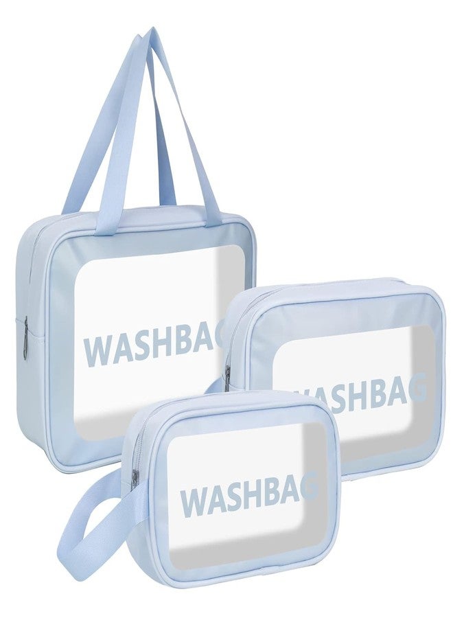 Chavda Toiletry Bag for Travel - Waterproof Makeup Bag, Cosmetic Organizer Pouch for Women & Men, Portable Travel Kit with Zipper (Set of 3) (Blue) - Image 1