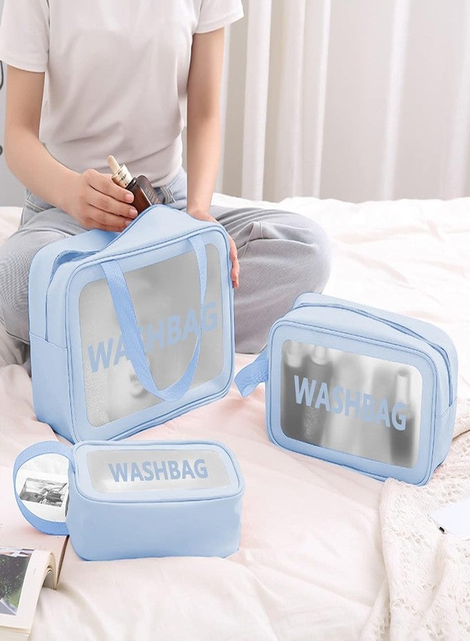 Chavda Toiletry Bag for Travel - Waterproof Makeup Bag, Cosmetic Organizer Pouch for Women & Men, Portable Travel Kit with Zipper (Set of 3) (Blue) - Image 3