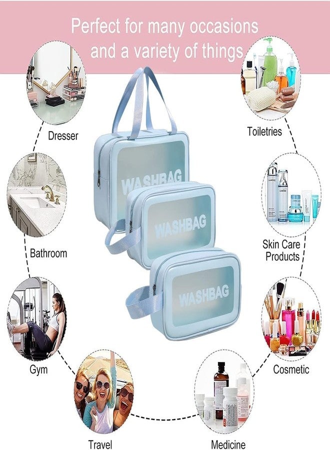 Chavda Toiletry Bag for Travel - Waterproof Makeup Bag, Cosmetic Organizer Pouch for Women & Men, Portable Travel Kit with Zipper (Set of 3) (Blue) - Image 2