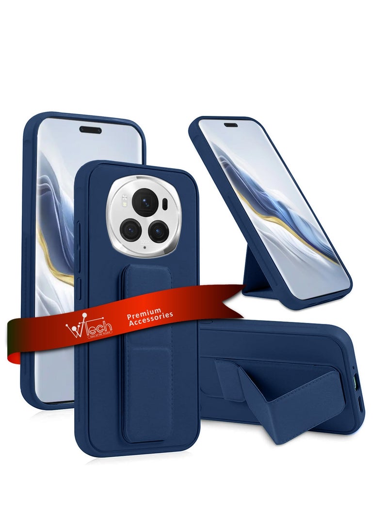 Wtech Hand Grip Foldable Magnetic Kickstand Wrist Strap Finger Grip With Built-In Iron Case Cover For Honor Magic6 Pro 5G 2024 Navy Blue - Image 1