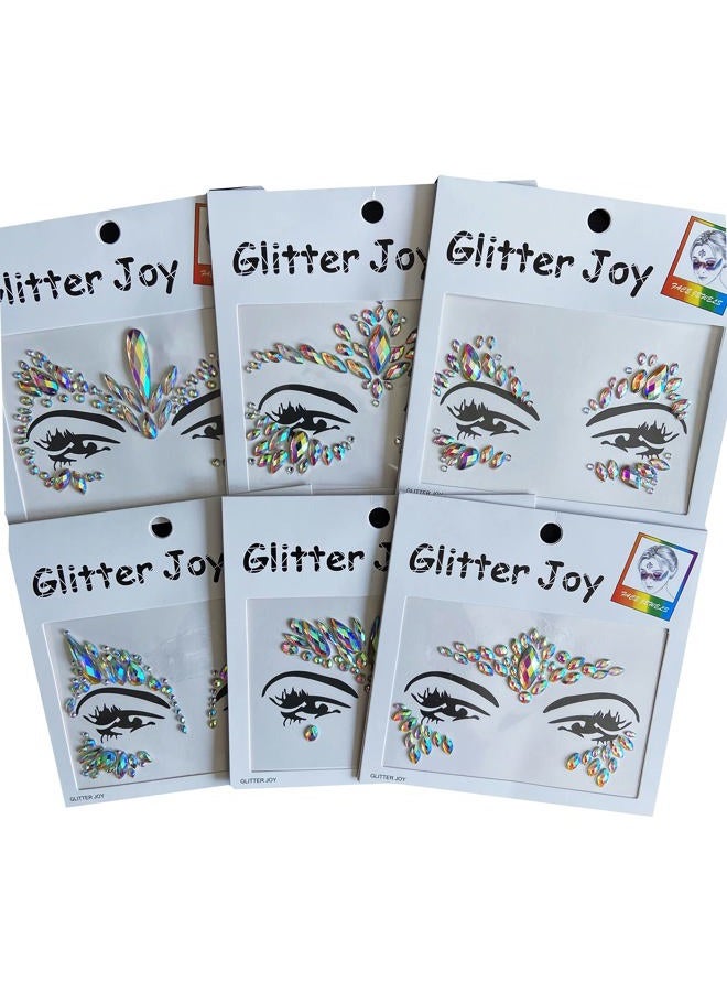 Leoars Face Gems Jewels, Festival Face Jewels Tattoo Stickers, Body Gems Stick on Face, Body Gem Temporary Face Tattoos for Festival, 6-Pack,AB-Color - Image 1