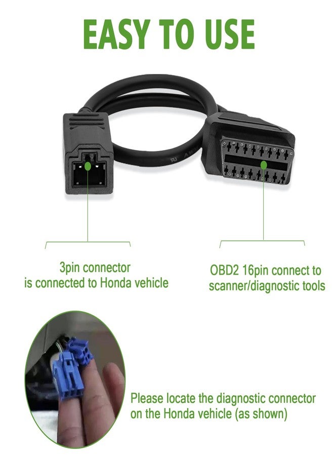 AMHTDOL OBD1 to OBD2 Adapter for Honda 3 Pin Cable,Compatible with Honda Vehicle 3pin Obd1 to 16pin Obd2 Adapter Cable Diagnostic Connector, Work with ELM327 OBD2 Scan Tool and OBD 1 Code Reader - Image 3
