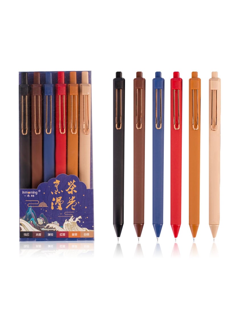 Excefore Retractable Gel Ink Pens, 6 Pcs Black Ballpoint Pens, 0.5mm Fine Point Rollerball, Quick Drying Smooth Writing Pens for Adults, Kids, Students - Image 1