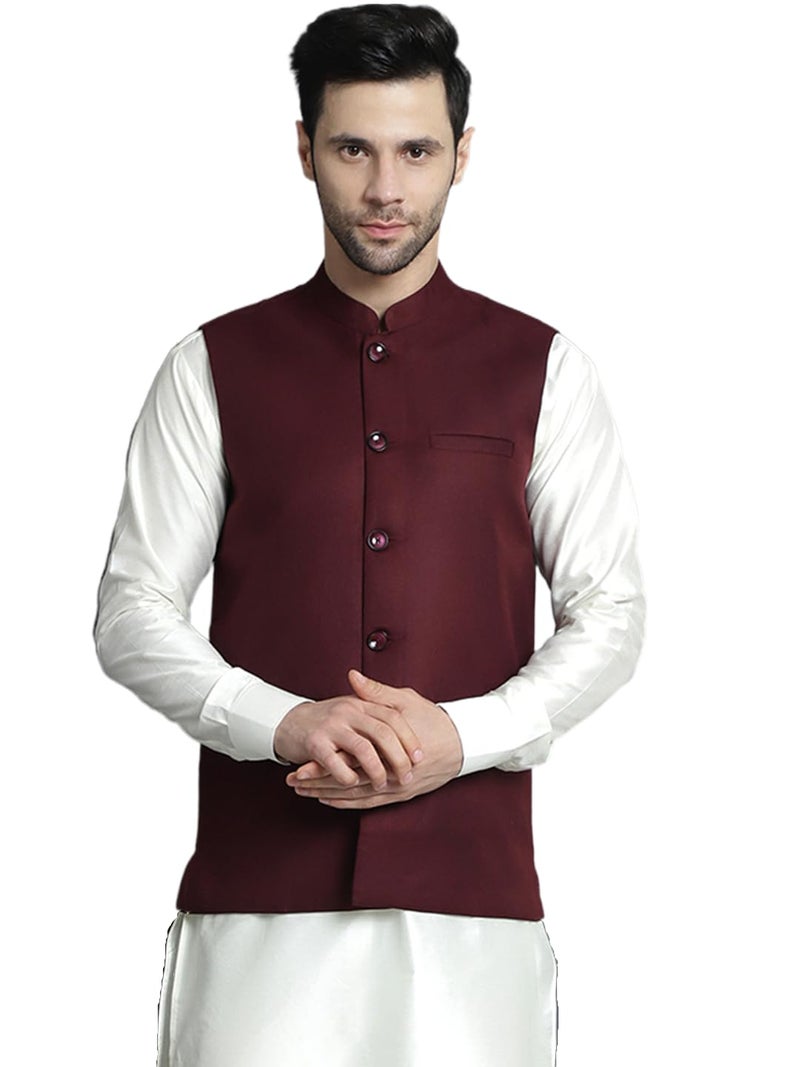Jompers Men Solid Cotton Blend Nehru Jacket with Mandarin Neck - Image 1