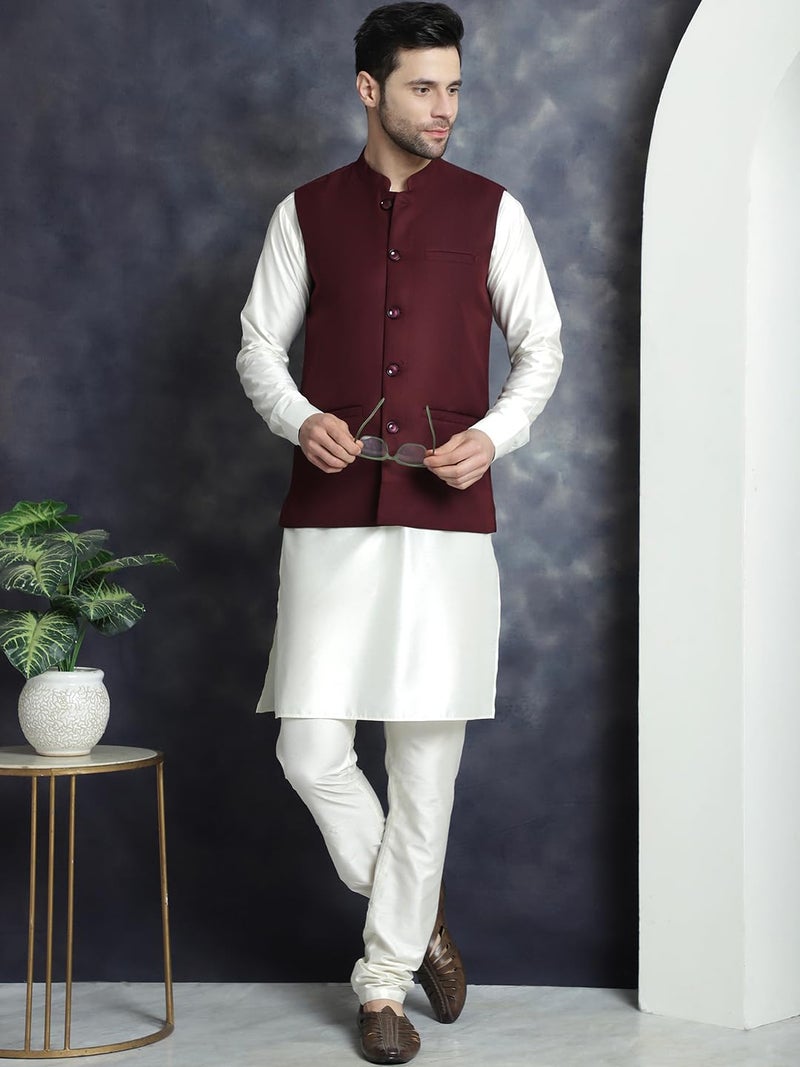 Jompers Men Solid Cotton Blend Nehru Jacket with Mandarin Neck - Image 4