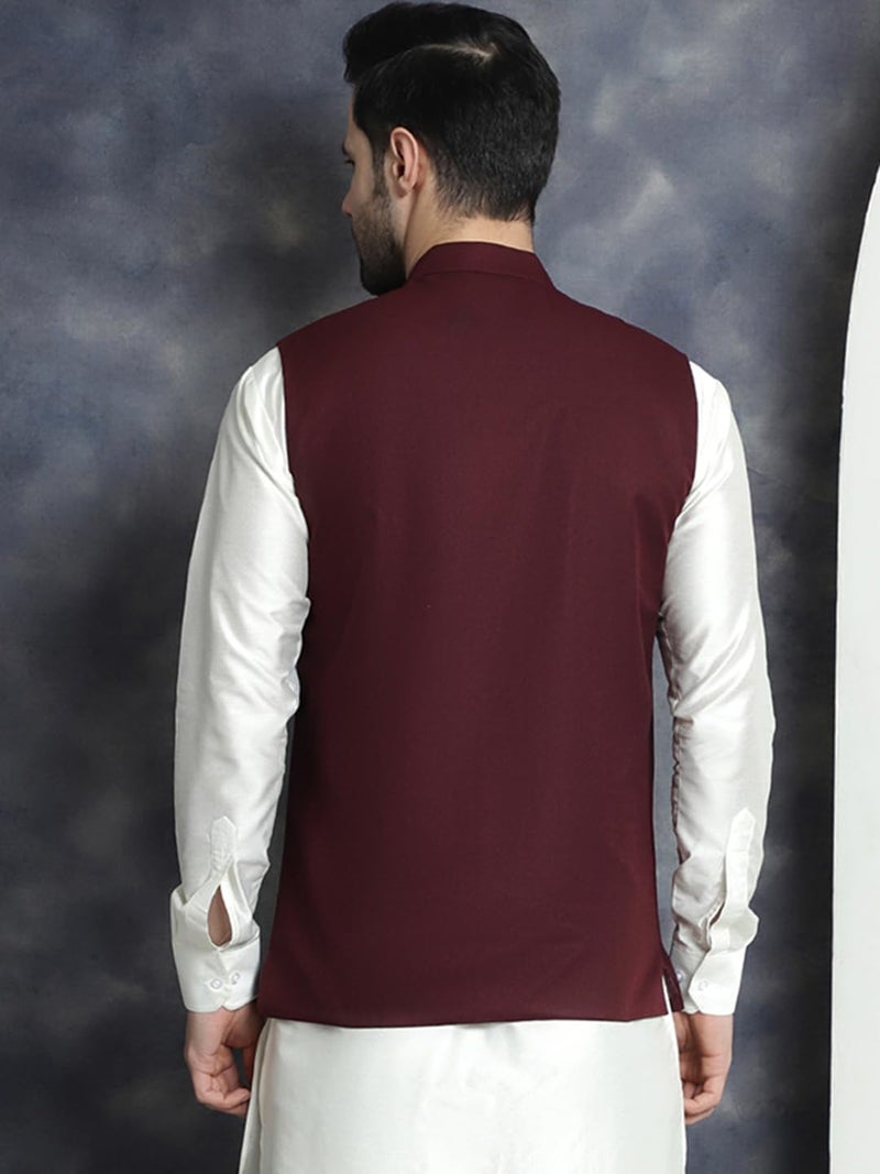 Jompers Men Solid Cotton Blend Nehru Jacket with Mandarin Neck - Image 2