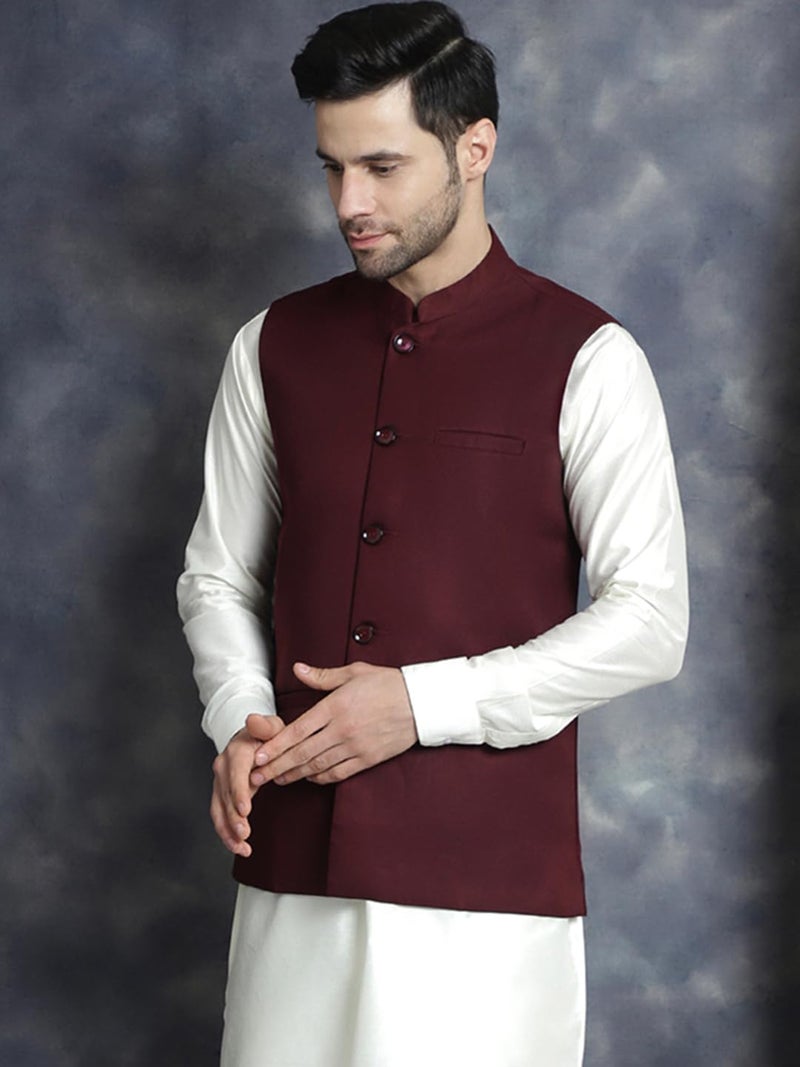 Jompers Men Solid Cotton Blend Nehru Jacket with Mandarin Neck - Image 3