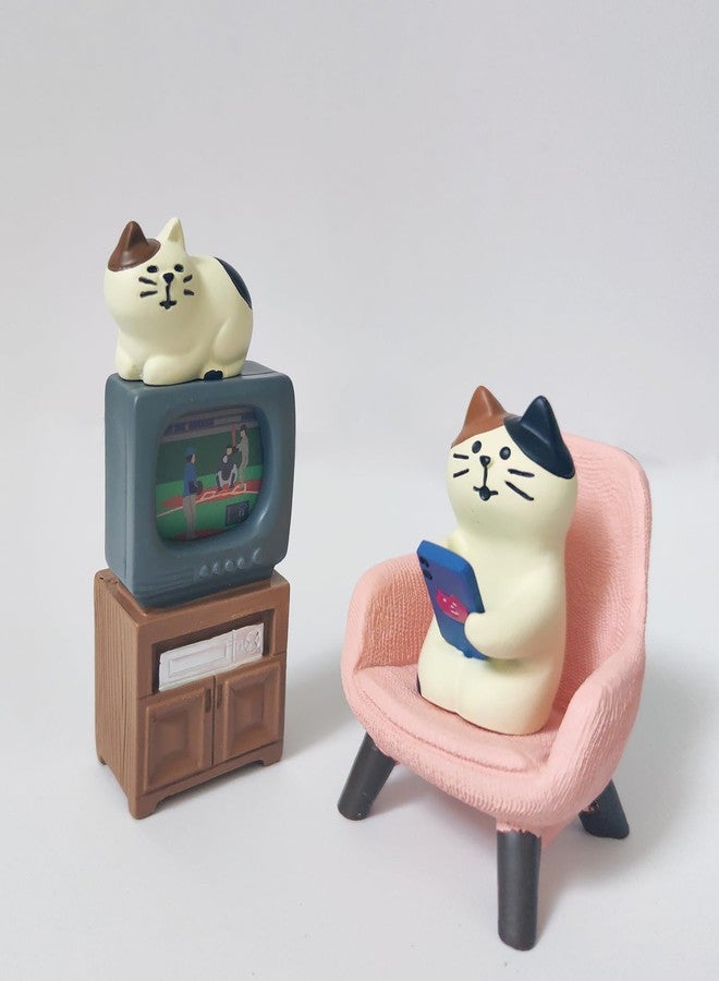 Molishan Cute Desk Accessories - Funny Cats Watching TV Figurines for Bookshelf, Desk Decoration, Office Decor for Cat Lovers, Friend, Family Pink - Image 2