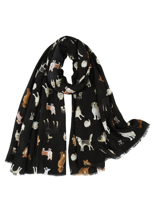 E-Clover Fashion Scarf for Women Lightweight Scarves Shawl Wrap for Spring/Summer Winter, Dog Black, Standard - Image 1