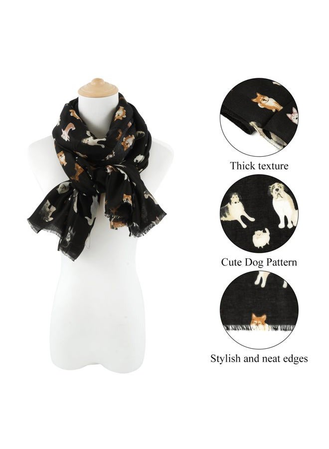 E-Clover Fashion Scarf for Women Lightweight Scarves Shawl Wrap for Spring/Summer Winter, Dog Black, Standard - Image 2