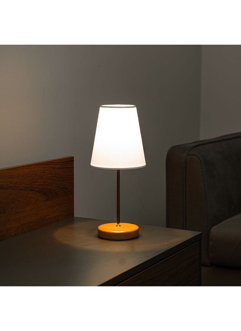 By-Lamp - Wooden Leg Lampshade Table Lamp Gold Body White Hat - Image 1