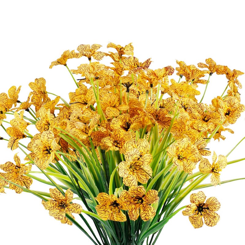 JEMONG 12 Bundles Artificial Flowers Outdoor UV Resistant Flowers No Fade Faux Plastic Plants Garden Porch Window Box Decorating Yellow