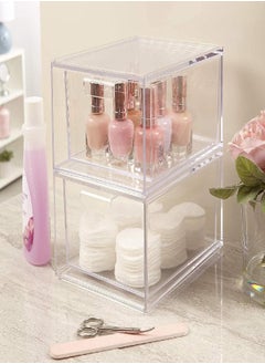 STORi STORi Audrey Stackable Clear Bin Plastic Organizer Drawers | 2 Piece Set | Organize Cosmetics and Beauty Supplies on a Vanity | Made in USA  - Image 3